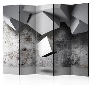 Paravento design Pioggia geometrica II - astrazione in blocchi grigi 3D
