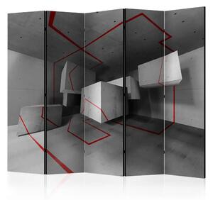 Paravento Sentiero rosso II - astrazione geometrica grigia 3D