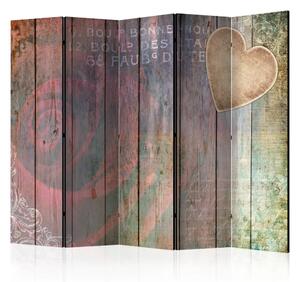 Paravento Ricordo scolpito II - cuore e rosa su sfondo di legno