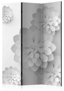 Paravento design Giardino bianco - composizione con fiori di alabastro