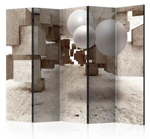 Paravento design Labirinto di cemento II - spazio beige con illusione 3D