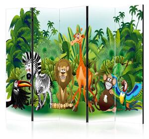 Paravento design Animali della giungla II - paesaggio colorato per bambini