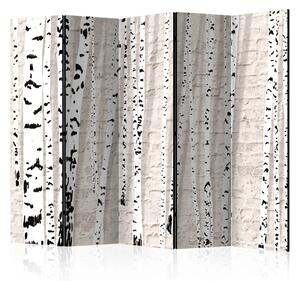 Paravento design Bosco Betulle II - collage luminoso pieno di alberi in bianco e nero