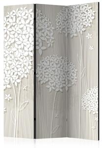Paravento separè Filigrana Crema - composizione beige con fiori bianchi