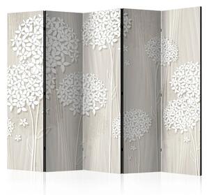 Paravento design Filigrana Crema II - sfondo beige e fiori bianchi