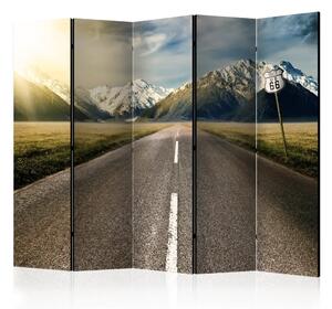 Paravento design Lunga Strada II - strada e montagne innevate