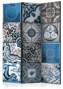 Paravento separè Arabesco Blu II - mosaico etnico in ornamenti retrò