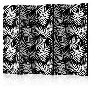 Paravento design Giungla Bianco Nero II - sfondo scuro, tropicale