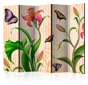 Paravento design Vintage - primavera II - composizione di piante e farfalle