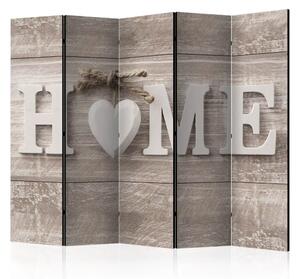 Paravento Household warmth II - scritte in inglese su sfondo in legno