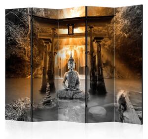 Paravento design Sorriso di Buddha arancione II - paesaggio in stile zen