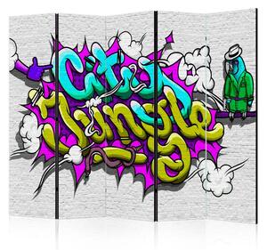 Paravento design Giungla urbana - graffiti II - scritte colorate su mattoni