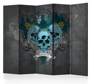 Paravento Darkness II - teschi blu e scritte in inglese