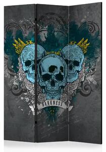 Paravento Darkness - teschi blu e fiori bianchi su sfondo grigio
