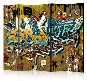 Paravento Freddo! II - astratto con graffiti colorati e scritte