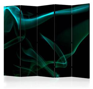 Paravento Fumo blu ondeggiante II - Onde turchesi su sfondo nero