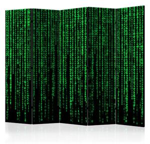 Paravento design Digital rain II - astratto con lettere simili a matrici
