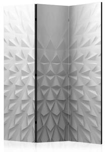 Paravento design Tetraedri (3 pannelli) - astrazione geometrica in bianco