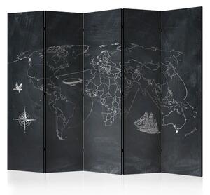 Paravento Travels small and large II - schizzo mappa mondo