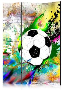 Paravento design Partita Urbana - calcio e sfondo colorato di mattoni