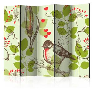 Paravento Uccello e gigli - motivo vintage II - modello fiori e foglie