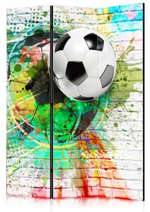 Paravento separè Sport Colorato - calcio su sfondo di mattoni chiari