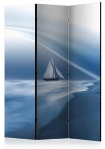 Paravento design Vela Solitaria alla Deriva - paesaggio blu con barca
