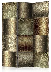 Paravento design Piastrelle metalliche - disegno ornamenti dorati