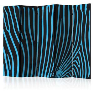 Paravento design Motivo zebra turchese II - strisce blu su nero