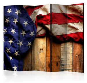 Paravento Stile americano II - Bandiera USA su sfondo di legno marrone