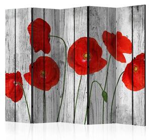 Paravento Storia papaveri II - fiori di campo e assi