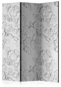 Paravento Ornamento bianco: rose - composizione con motivo floreale