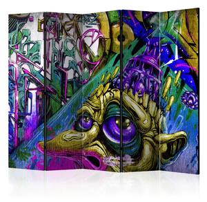 Paravento design Goblin City II - astrazione colorata con un personaggio