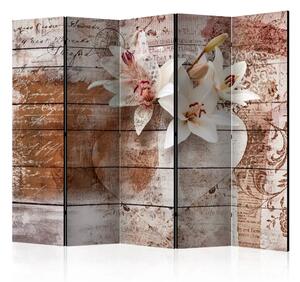 Paravento design Ricordi Romantici II - fiori e scritte su legno
