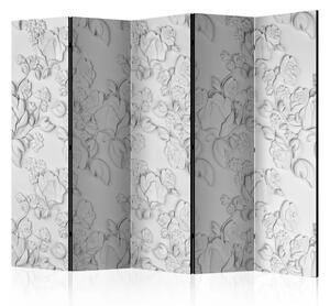 Paravento separè Ornamento bianco: rose II - composizione con motivo floreale
