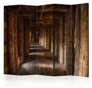 Paravento design Wieliczka II - tunnel sotterraneo tra legno marrone