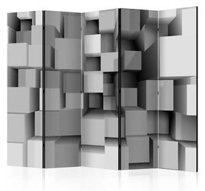 Paravento design Simmetria Meccanica II - figure geometriche grigie astratte in 3D