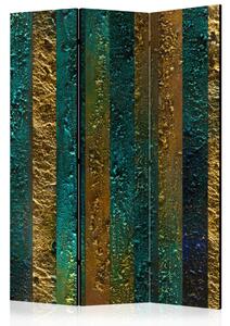 Paravento separè Tesori di Atlantide - texture turchese e oro a strisce astratte