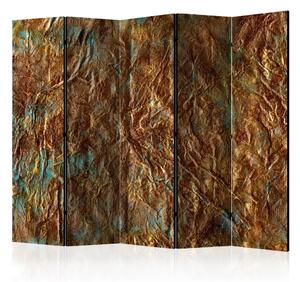 Paravento Oro di Atlantide II - texture astratta marrone su sfondo turchese