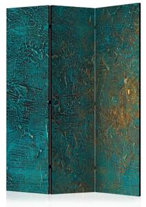 Paravento Specchio Azzurro - texture astratta turchese con accenti dorati