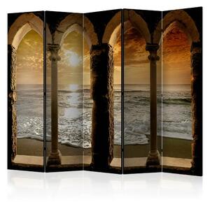 Paravento design Idillio II - colonne su spiaggia al tramonto