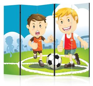 Paravento Campo II: personaggi sportivi che giocano a calcio sul campo
