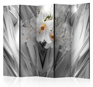 Paravento design Steel Lilies II - fiori di giglio su sfondo grigiastro