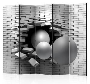 Paravento separè Mattonella nella Parete II - sfere astratte che rompono il muro in 3D