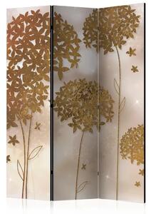 Paravento design Giardino dorato - fiori dorati con stelle