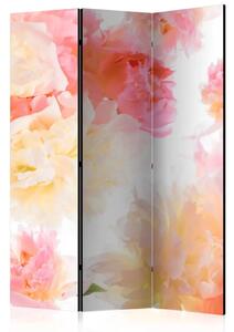Paravento separè Peonie pastello - bouquet di fiori rosa e gialli su sfondo bianco