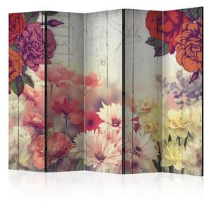 Paravento separè Fiori vintage II - fiori su legno con iscrizioni retrò