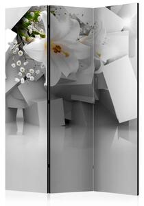 Paravento design Perso nel caos - giglio su figure geometriche