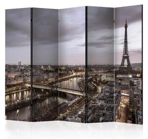 Paravento separè Notte a Parigi II - architettura notturna con luci e grattacieli