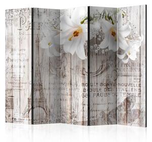 Paravento design Gigli di Parigi II - orchidee bianche su assi di legno